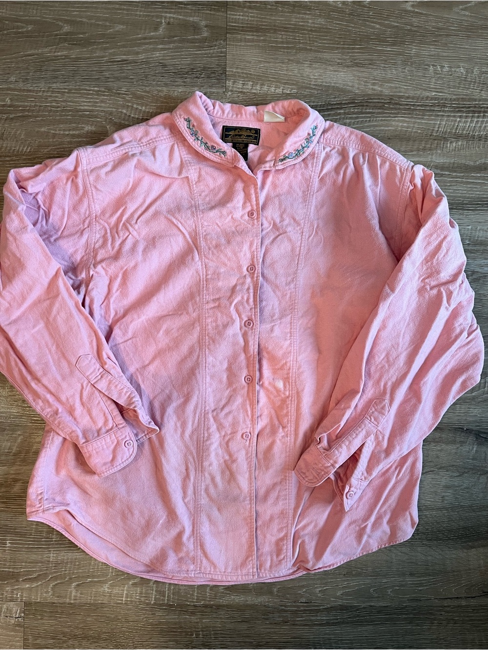 Eddie Bauer Vintage Embroidered Button Down Shirt Women’s Large Pink Cotton